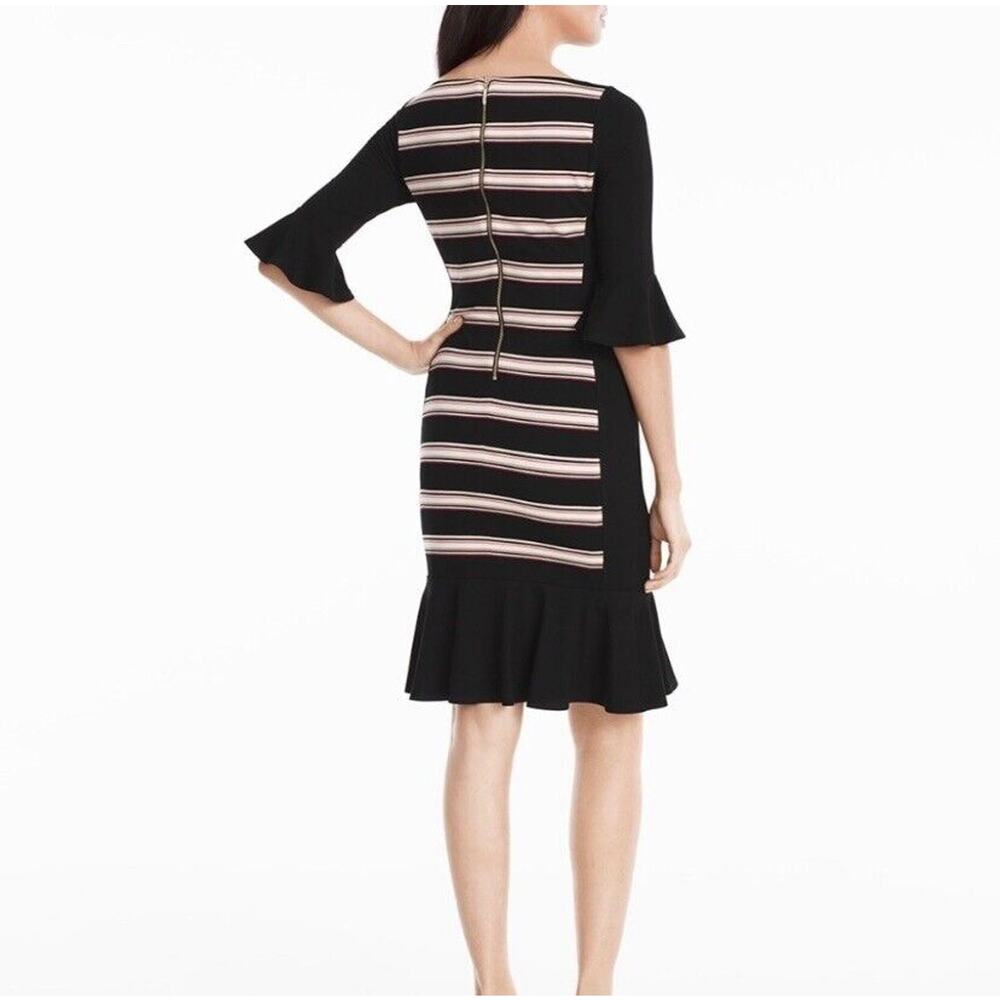 White House Black Market Womens Sheath Dress Bell Sleeve Flippy Hem Stripes Sz 8 - Picture 14 of 15